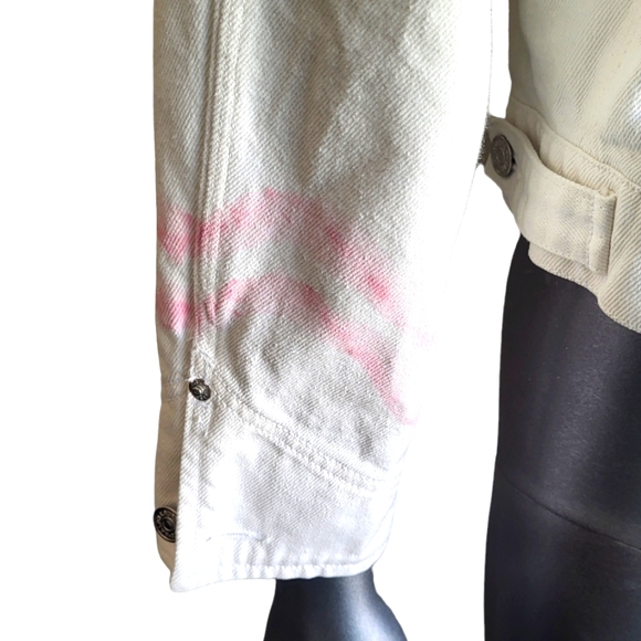 224B. Polo Ralph Lauren Painted White Denim Jean Jacket - Size Large - Picture 6 of 7